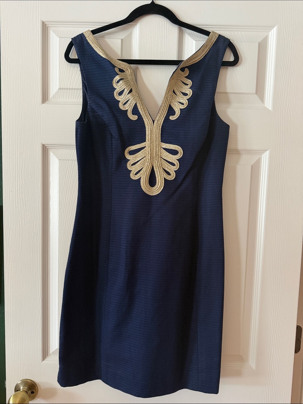 Lilly Pulitzer Navy Midi Dress with Gold Embellished V-Neck
